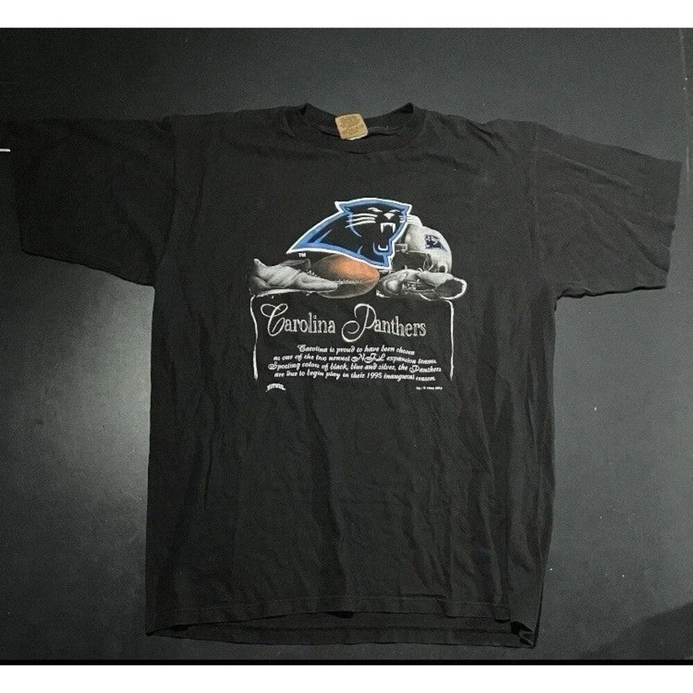 Vintage Nutmeg Mens Size XL Carolina Panthers 1993 Embroidered Black T Shirt NFL